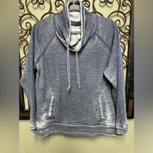 Green Tea mock neck drawstring blue washed out sweatshirt